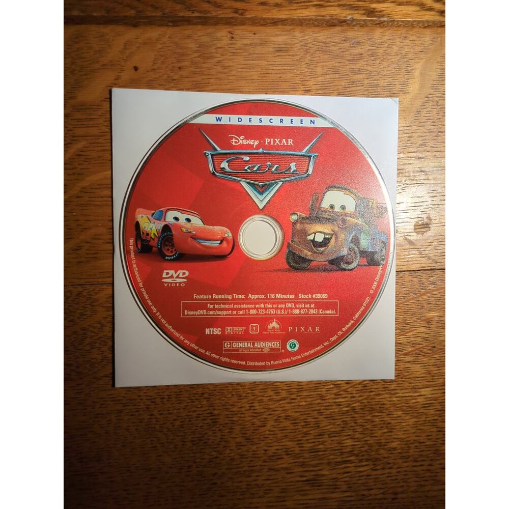 CARS Pixar & Disney 2006 DVD movie Disc Only